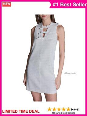 Sleeveless V Neck Bow Detail Tweed A-line Dress